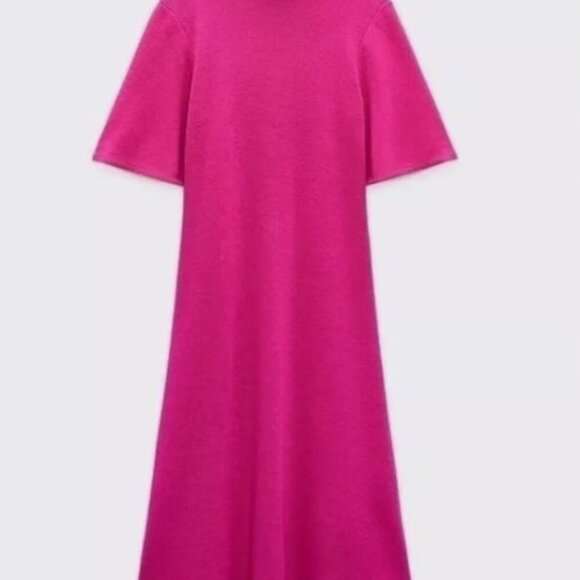 ZARA Soft Mock Neck Midi Dress Fuchsia SIZE S 0264/030/630 - Picture 4 of 4